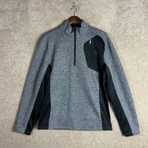 Spyder Raider Sweater Mens‎ Large L Gray/Black 1/4 Zip Pullover Mock Neck Jacket - Picture 1 of 10